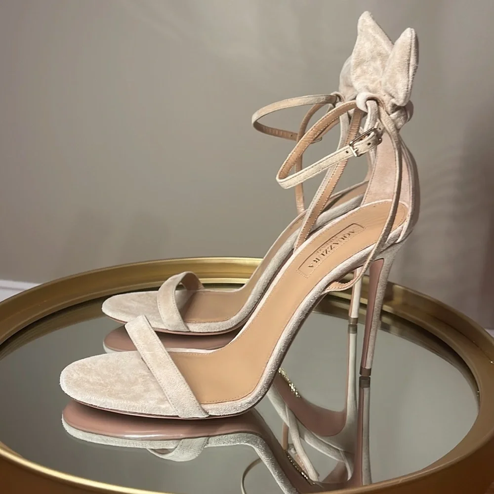 Aquazzura Bow Tie 105 suede heeled sandals sz 39 - Picture 9 of 17